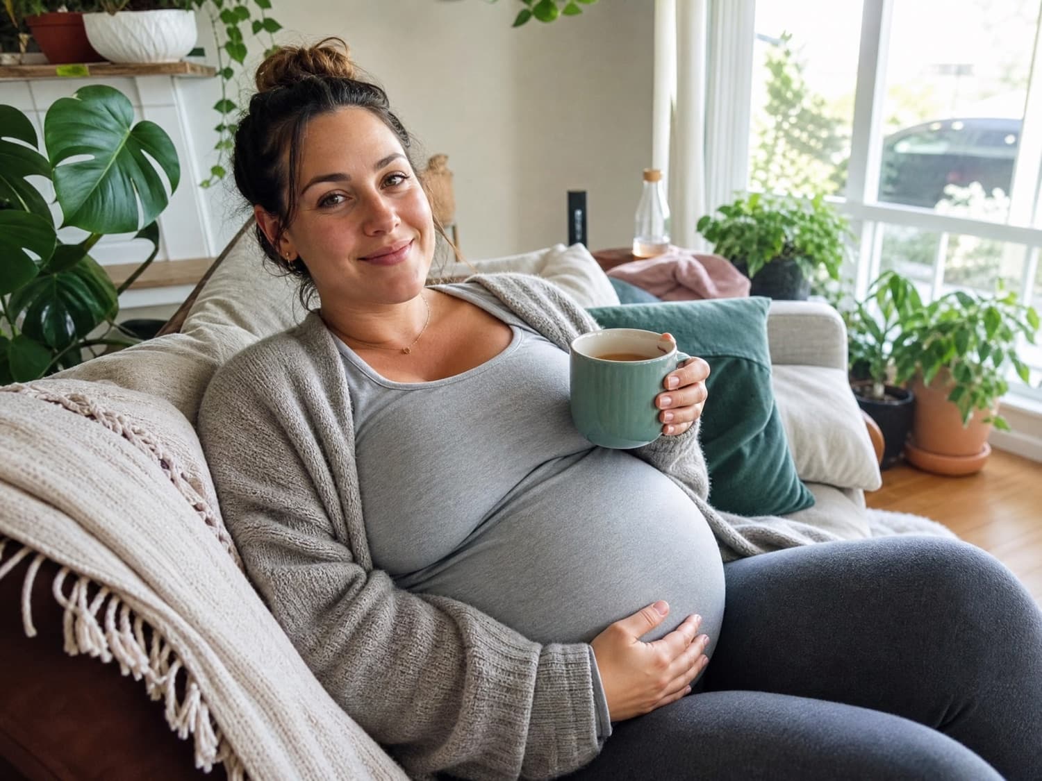 A pregnant surrogate mother relaxing at home