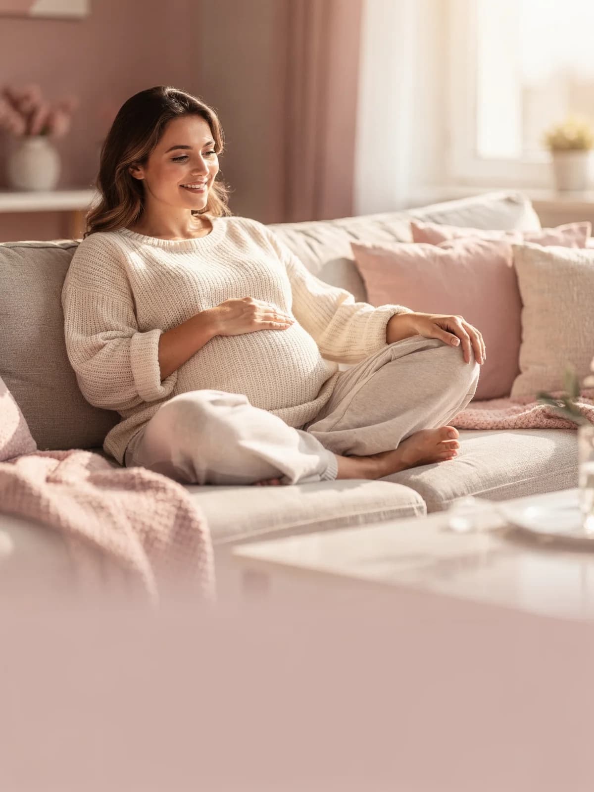 A pregnant surrogate mother relaxing comfortably at home